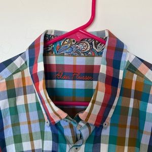 Alan Flusser colorful plaid button down shirt large